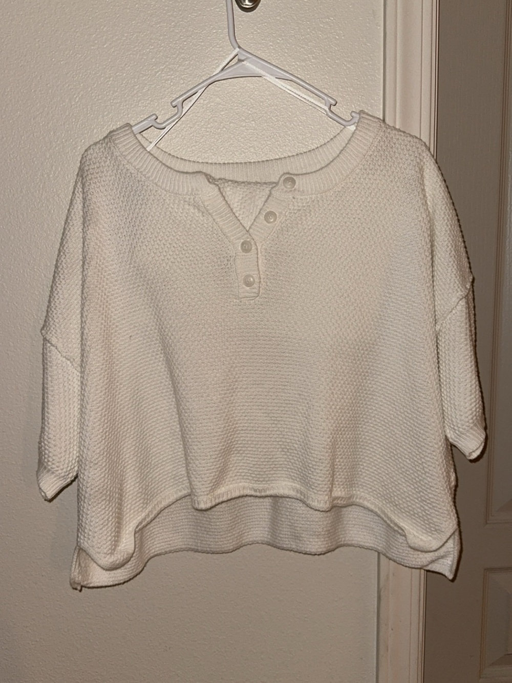 Women's Cream Button Henley Knit short sleeve and shorts set!